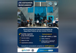 Abre policía de San Andrés Cholula convocatoria de reclutamiento para policía municipal   