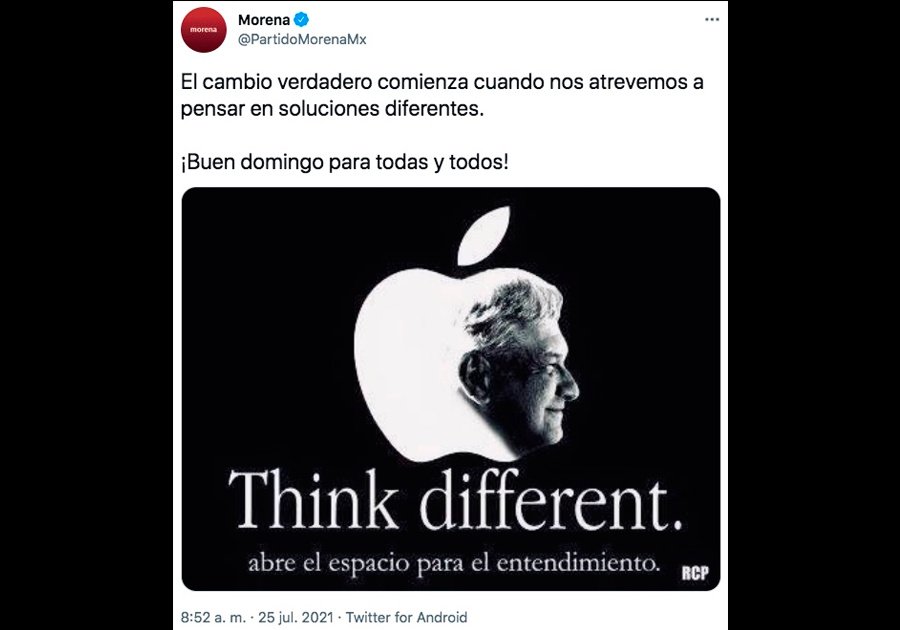 Morena usa logo de Apple con imagen de AMLO