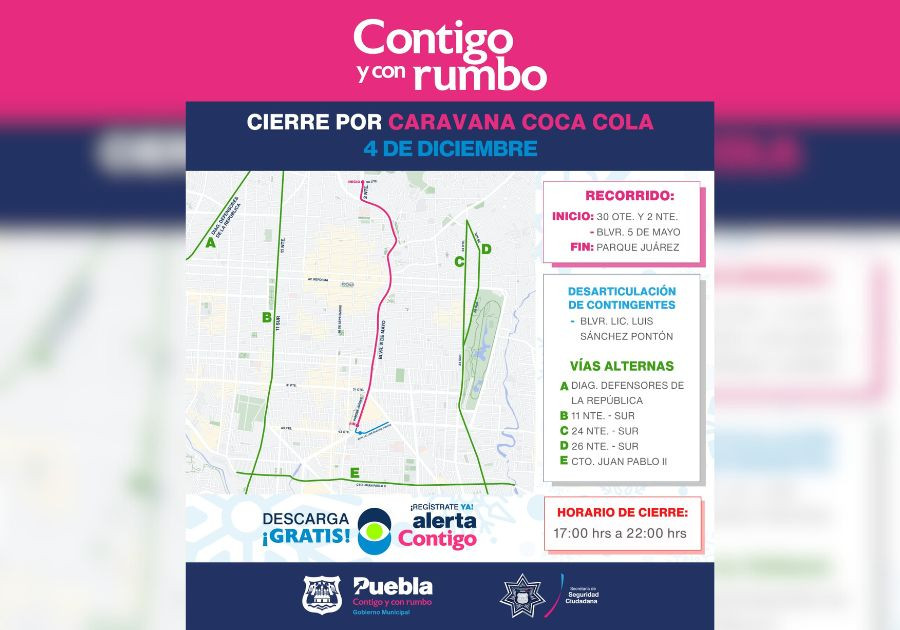Habrá cierre de calles por Caravana Coca Cola 2023, informó Ayuntamiento de Puebla