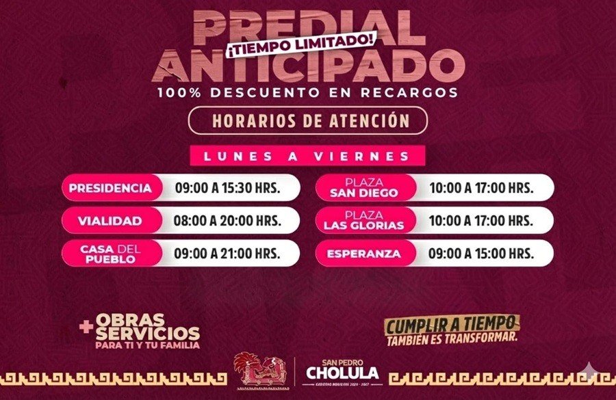Última semana de máximos descuentos en el Predial en San Pedro Cholula