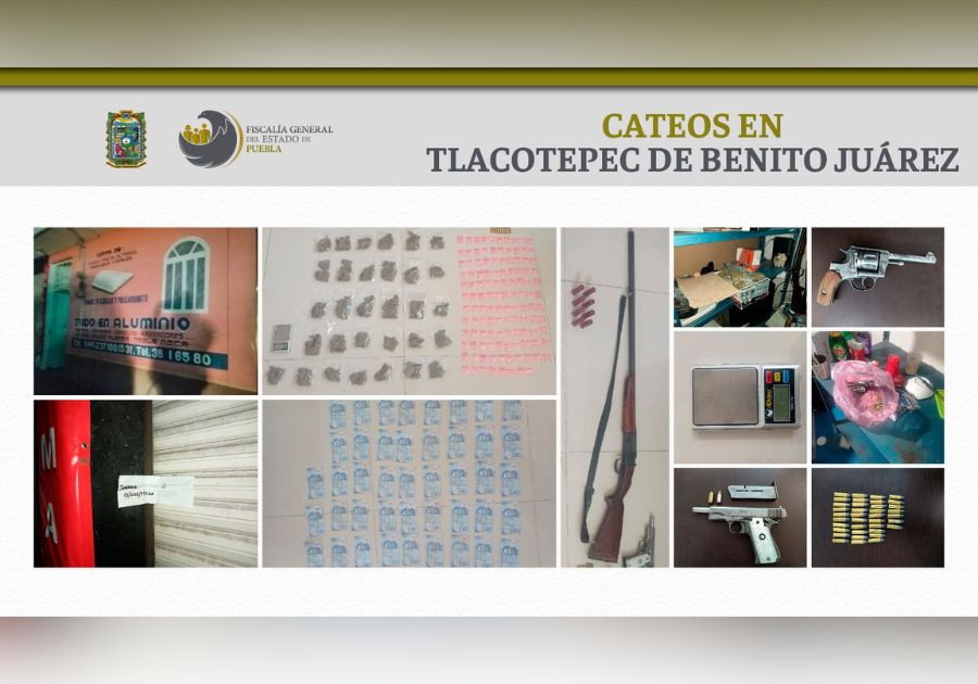 Aseguran armas, cartuchos y drogas en Tlacotepec