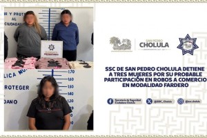 SSC de San Pedro Cholula detiene a tres mujeres por su probable participación en robos a comercio en modalidad fardero