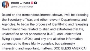 Trump ordena desclasificar archivos oficiales sobre vida extraterrestre en Estados Unidos