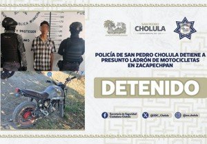 Policía de San Pedro Cholula detiene a presunto ladrón de motocicletas